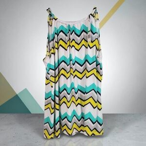 Cynthia Rowley Halter Neck Top Womens Large Teal Yellow Chevron Resortwear